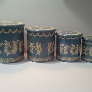 Rare Vintage 1950s Holland Grecian set of 4 Tin Nesting Canisters Set